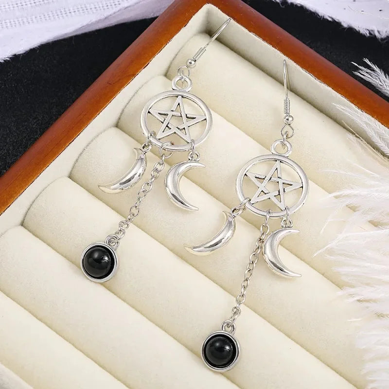 Pentacle Moon Crystal Earrings - Witchy wonder