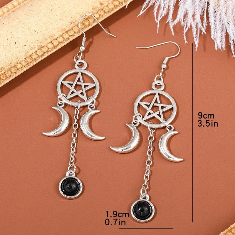 Pentacle Moon Crystal Earrings - Witchy wonder