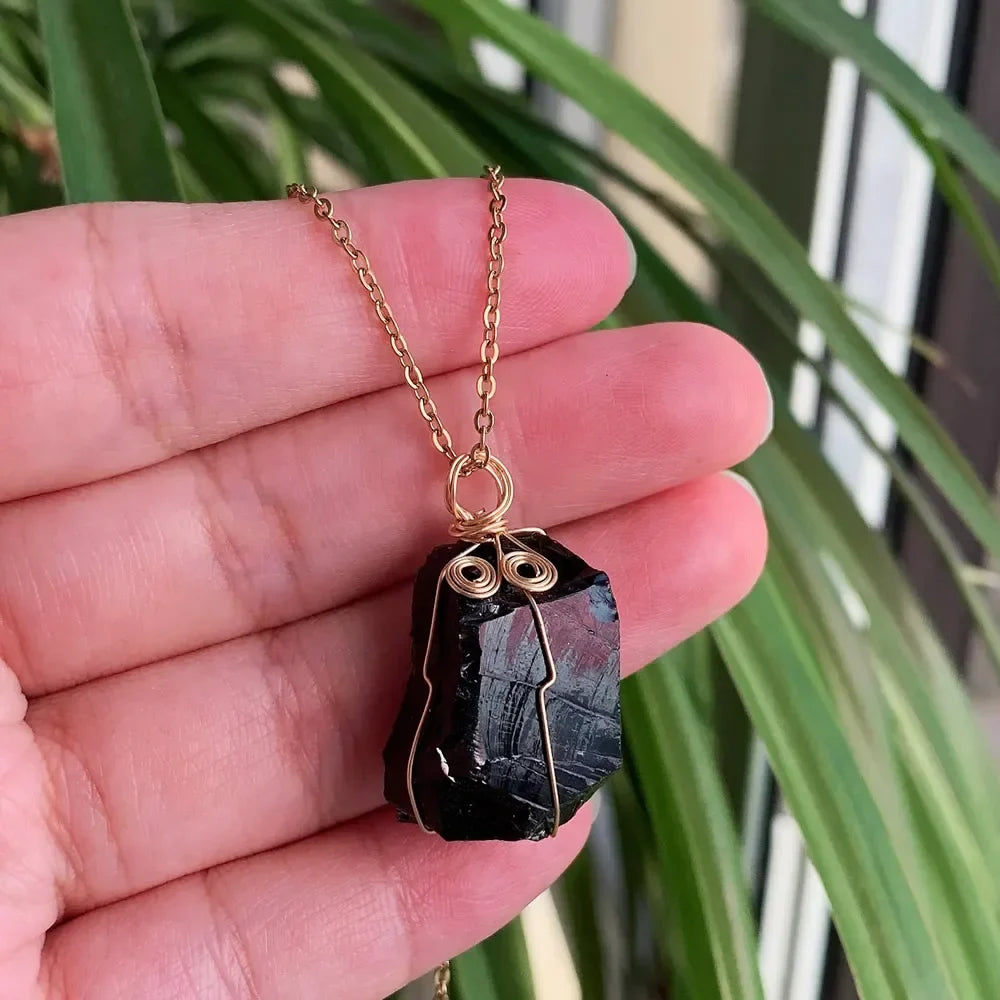 Raw Crystal Wire Wrap Gold Necklaces - Witchy wonder