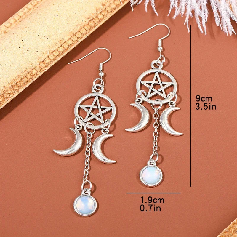 Pentacle Moon Crystal Earrings - Witchy wonder