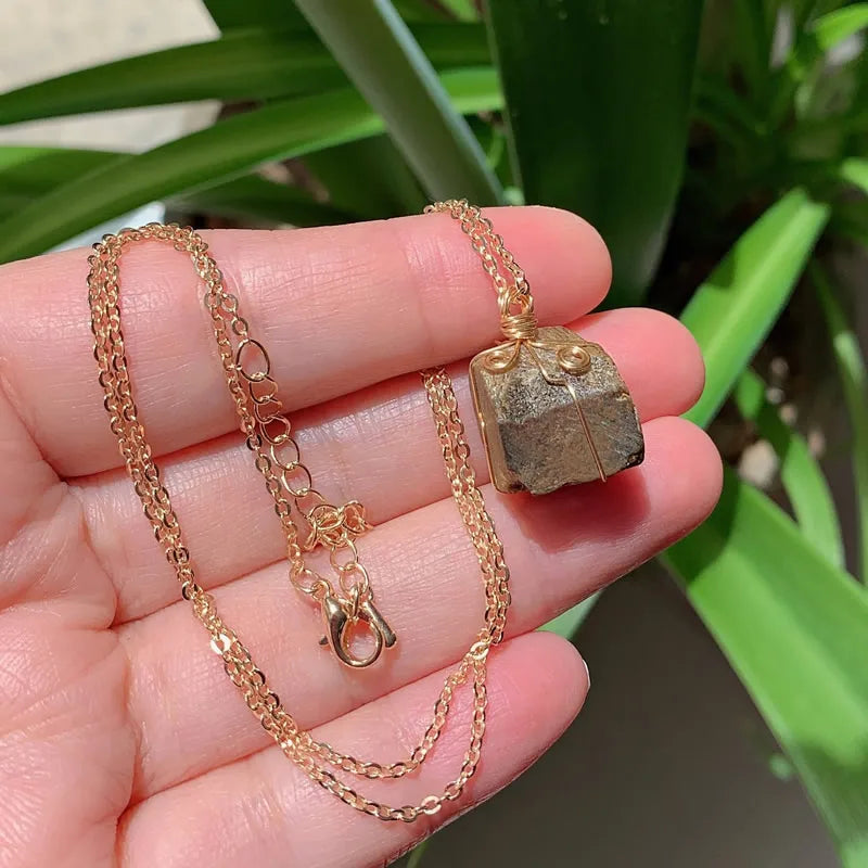 Raw Crystal Wire Wrap Gold Necklaces - Witchy wonder