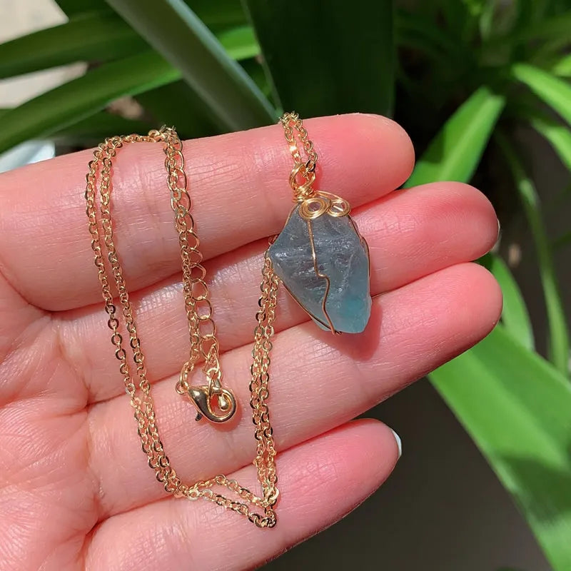 Raw Crystal Wire Wrap Gold Necklaces - Witchy wonder