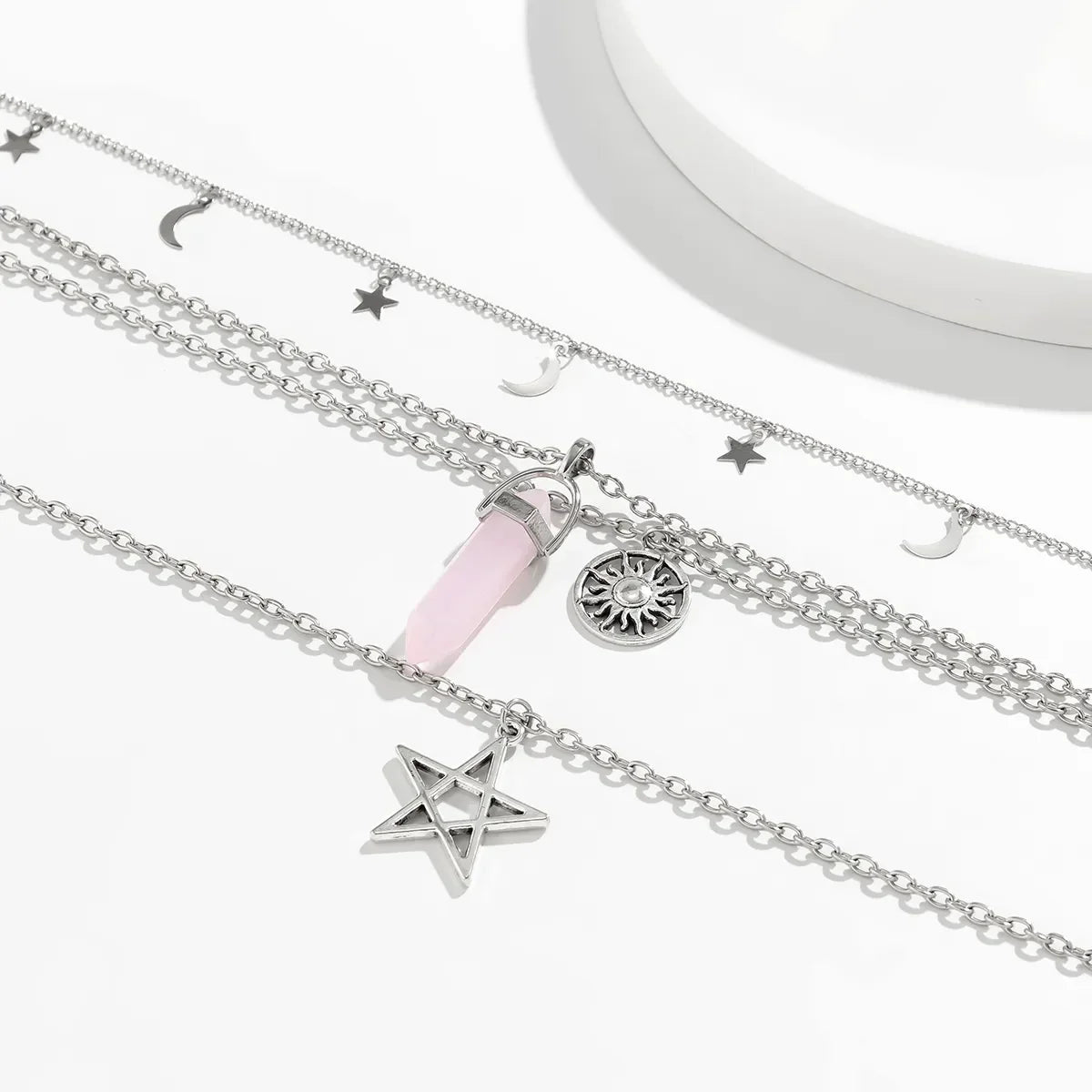 Rose Quartz Star Sun Moon Layer Necklace - Witchy wonder