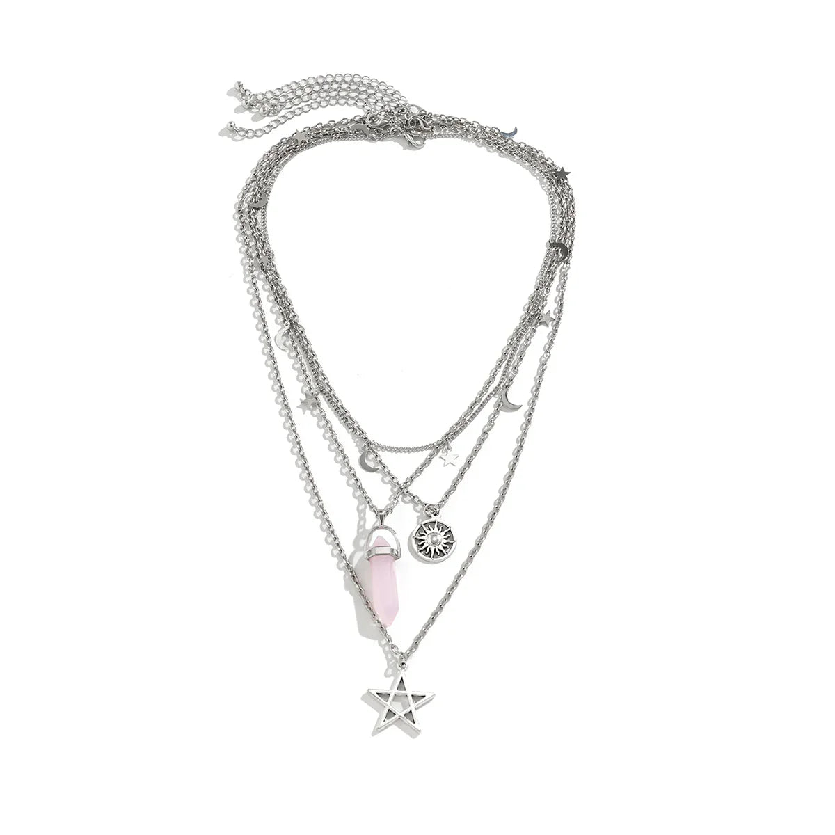 Rose Quartz Star Sun Moon Layer Necklace - Witchy wonder