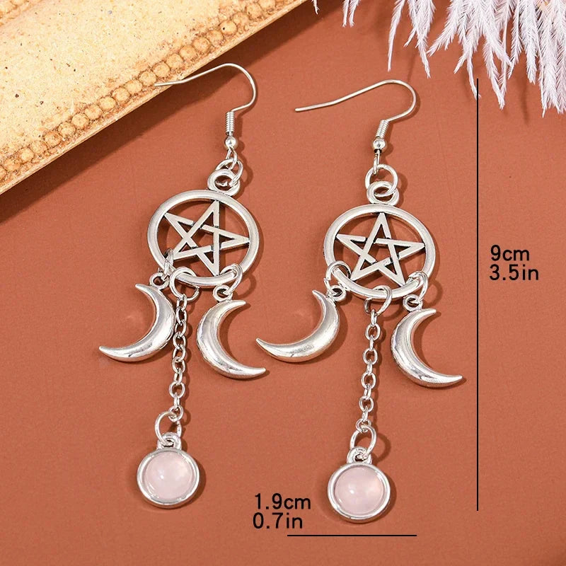 Pentacle Moon Crystal Earrings - Witchy wonder