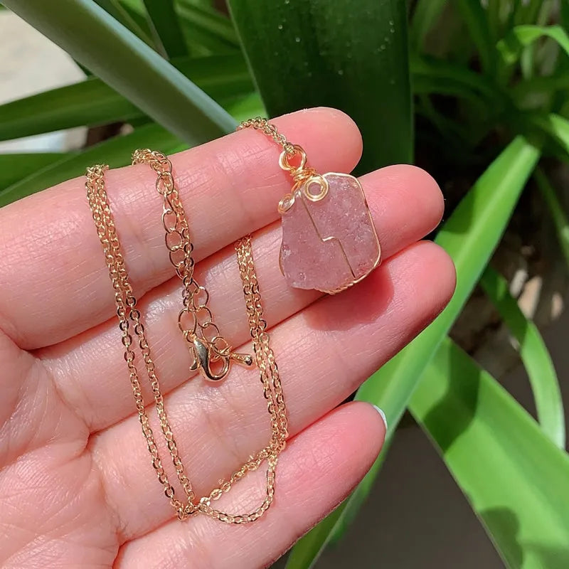 Raw Crystal Wire Wrap Gold Necklaces - Witchy wonder