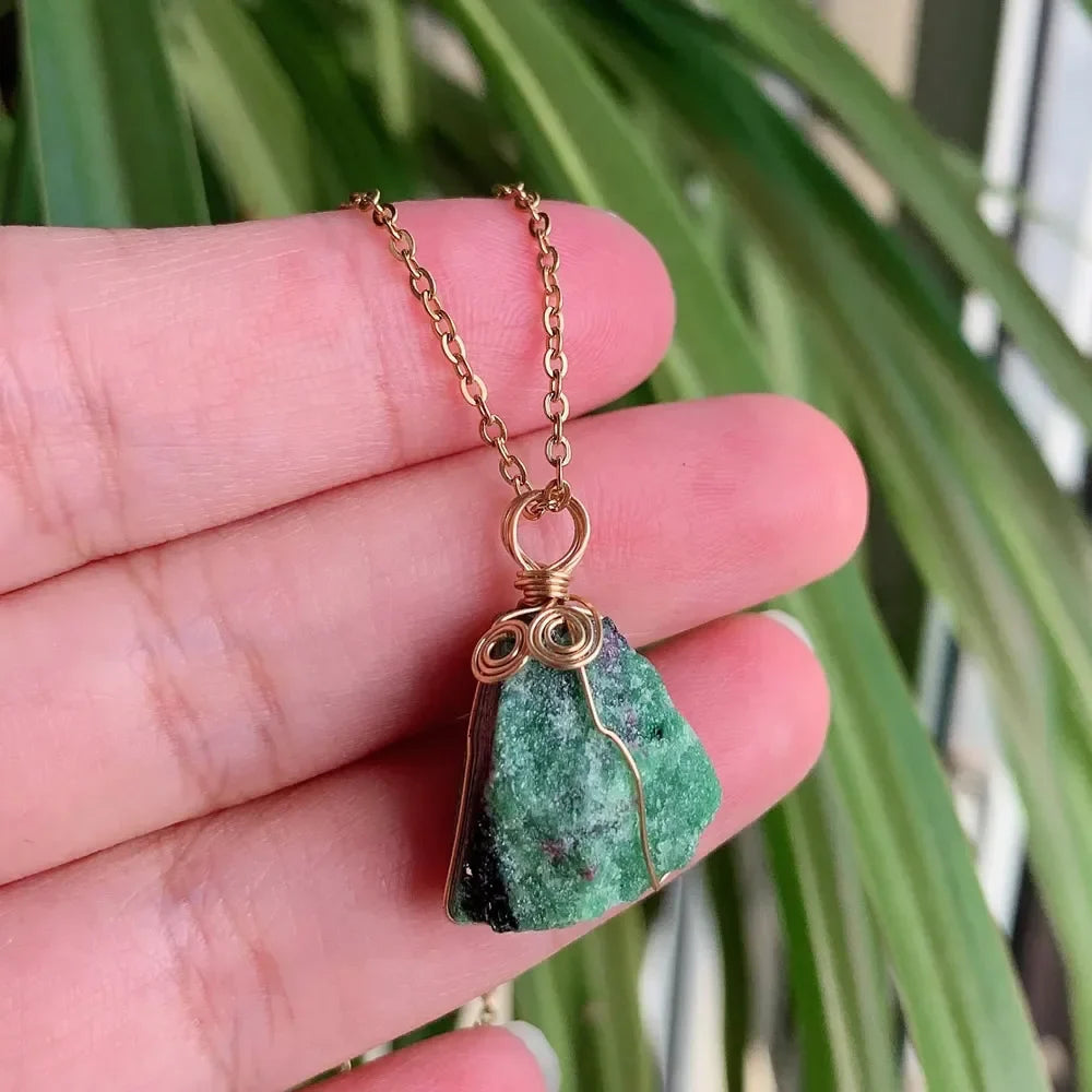 Raw Crystal Wire Wrap Gold Necklaces - Witchy wonder