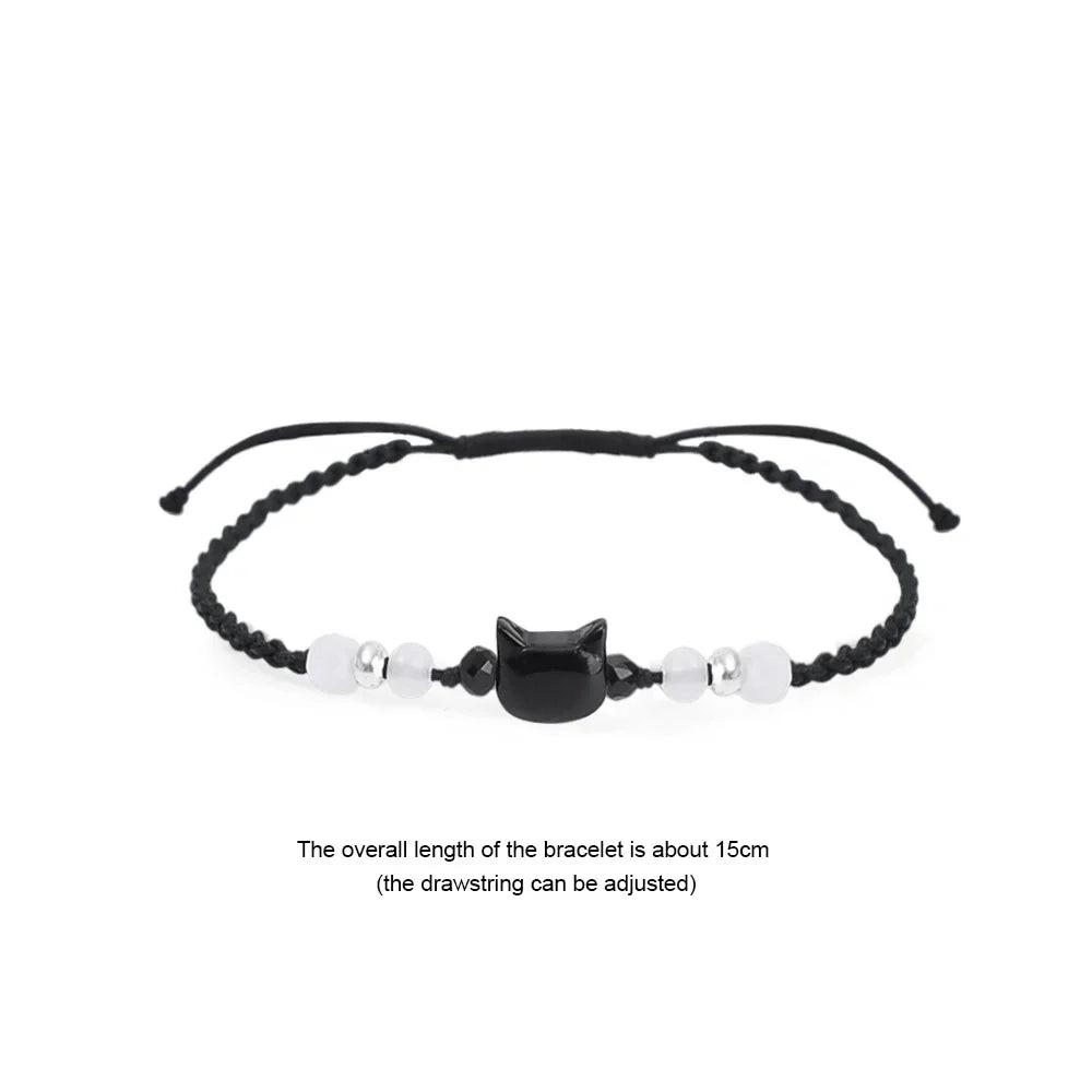 Moonstone Obsidian Cat Charm Bracelets - Witchy wonder