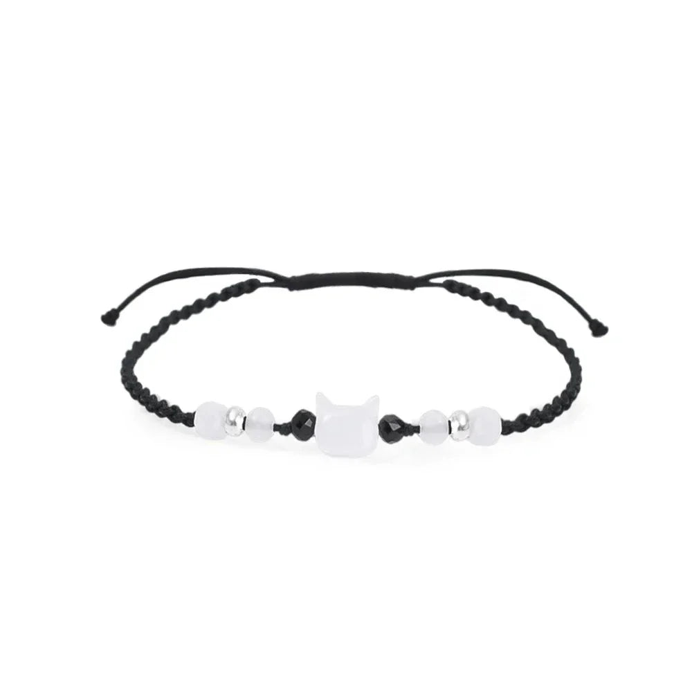 Moonstone Obsidian Cat Charm Bracelets - Witchy wonder