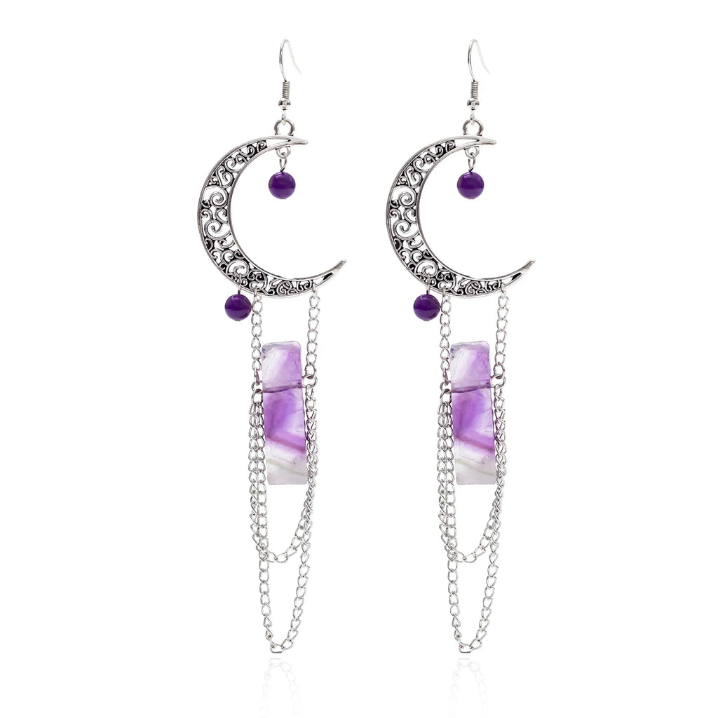 Amethyst Crescent Moon Earrings - Witchy wonder