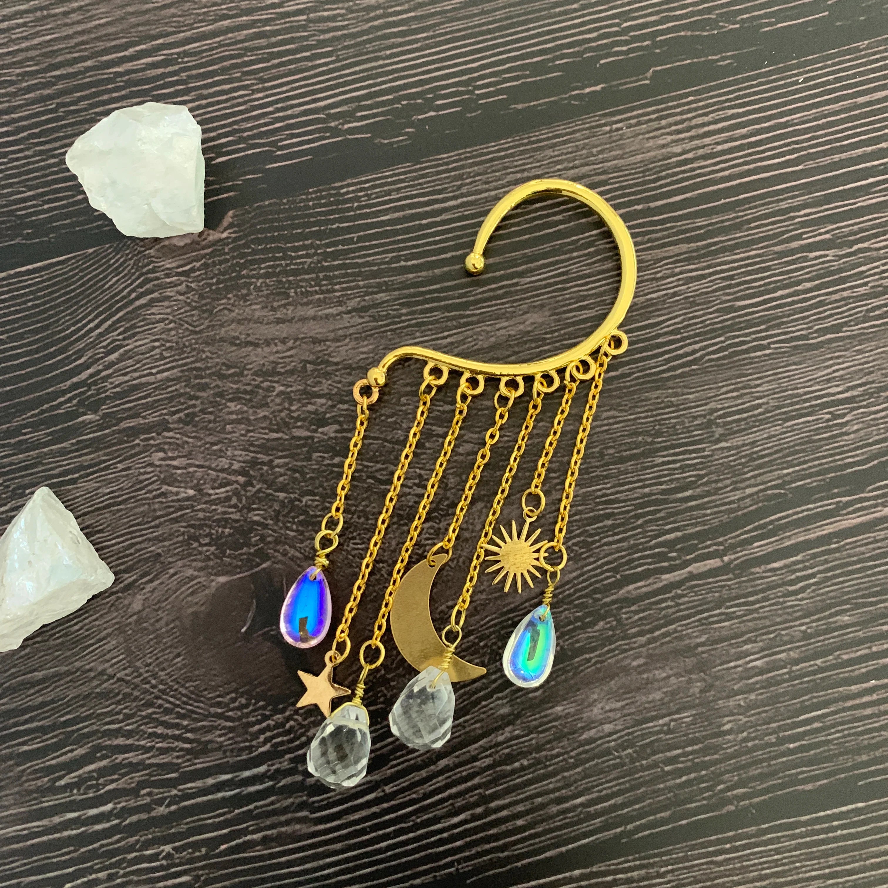 Gold Ear Cuff Charm Crystal Earrings - Witchy wonder