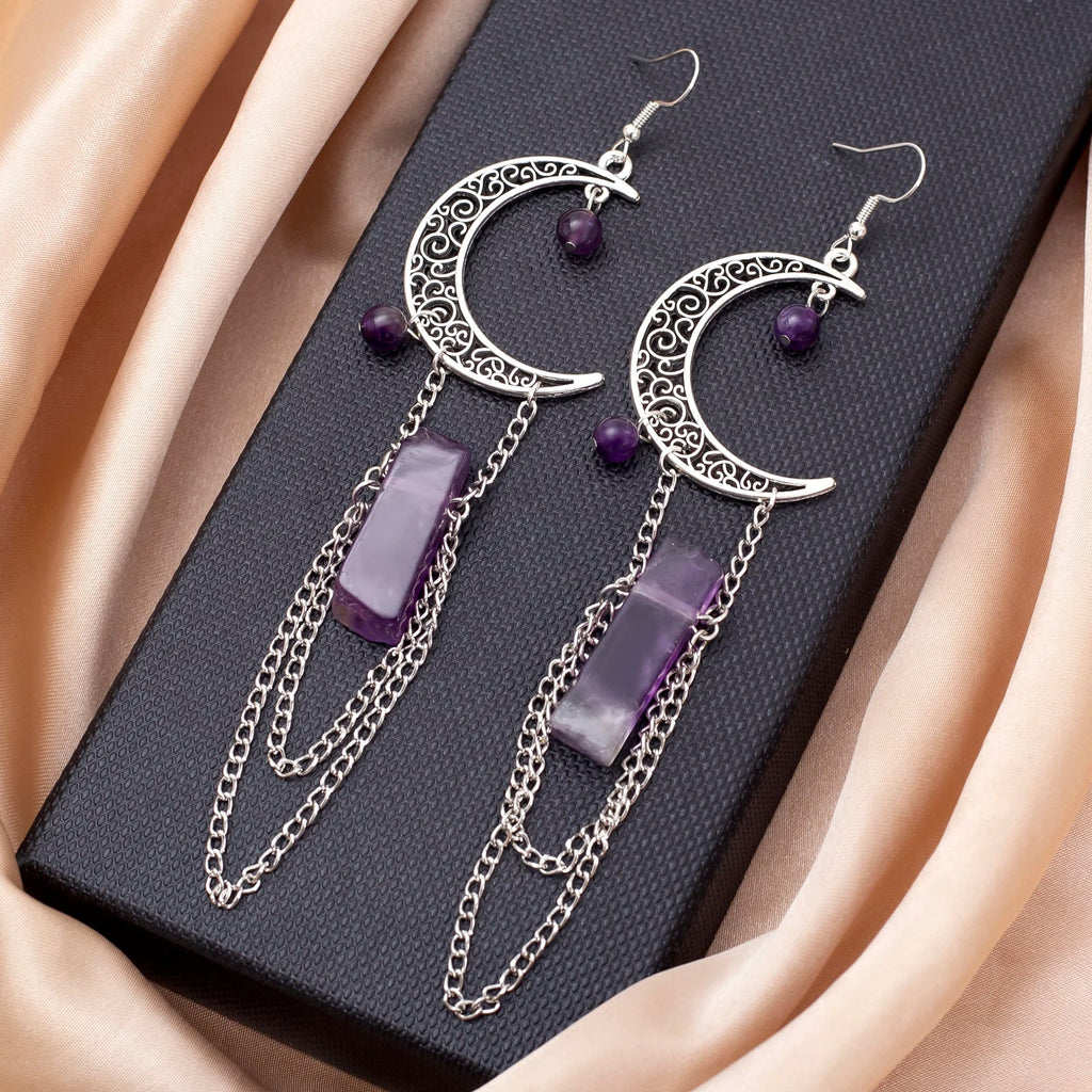 Amethyst Crescent Moon Earrings - Witchy wonder