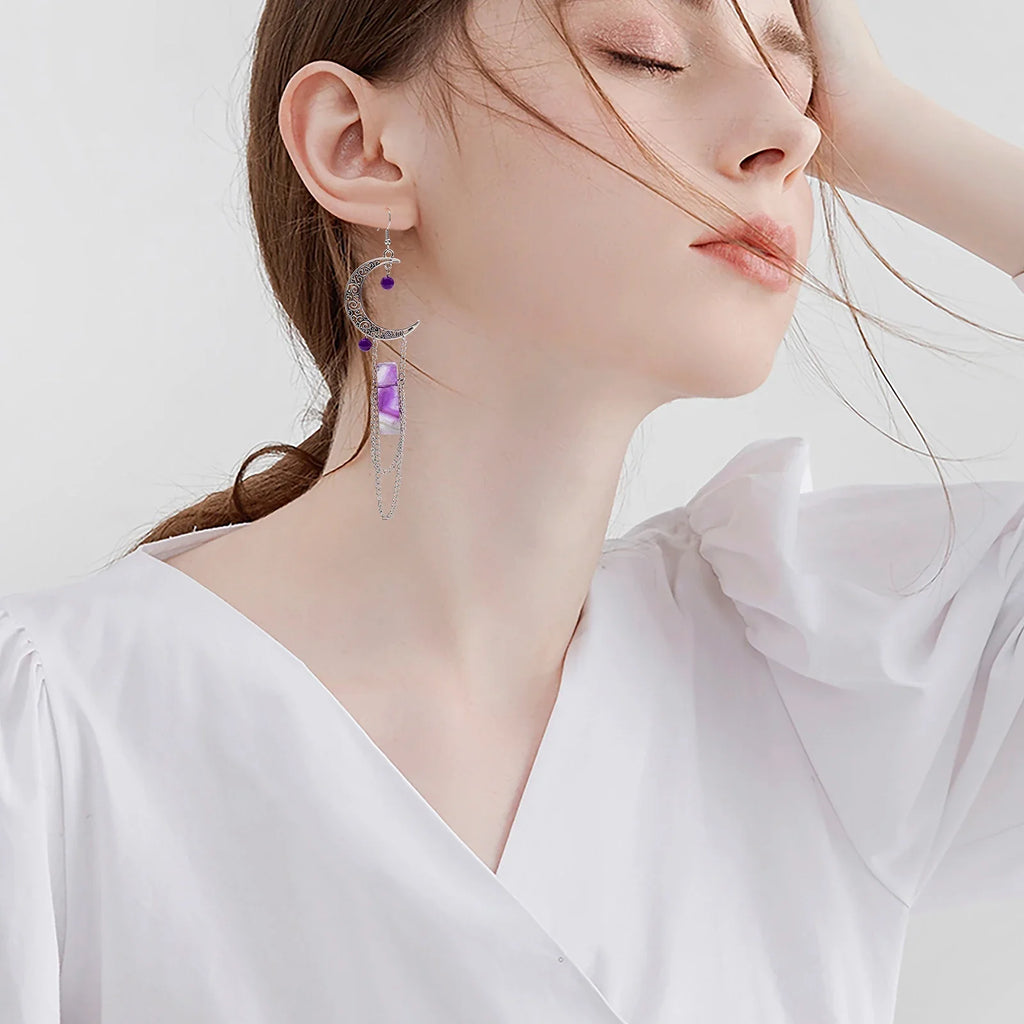Amethyst Crescent Moon Earrings - Witchy wonder