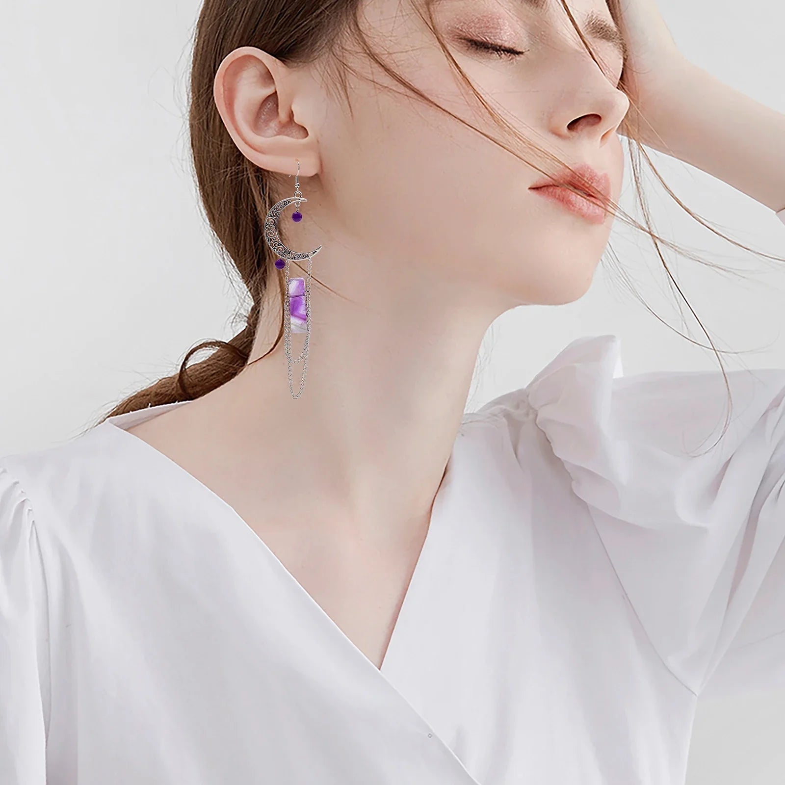 Amethyst Crescent Moon Earrings - Witchy wonder