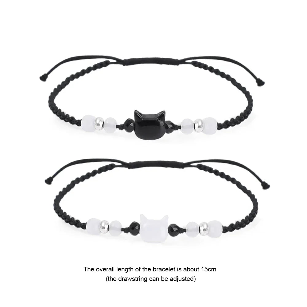 Moonstone Obsidian Cat Charm Bracelets - Witchy wonder