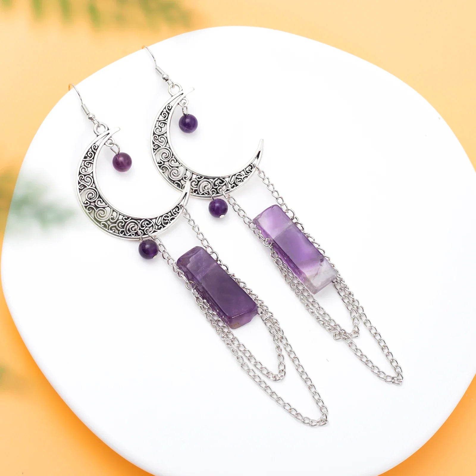 Amethyst Crescent Moon Earrings - Witchy wonder
