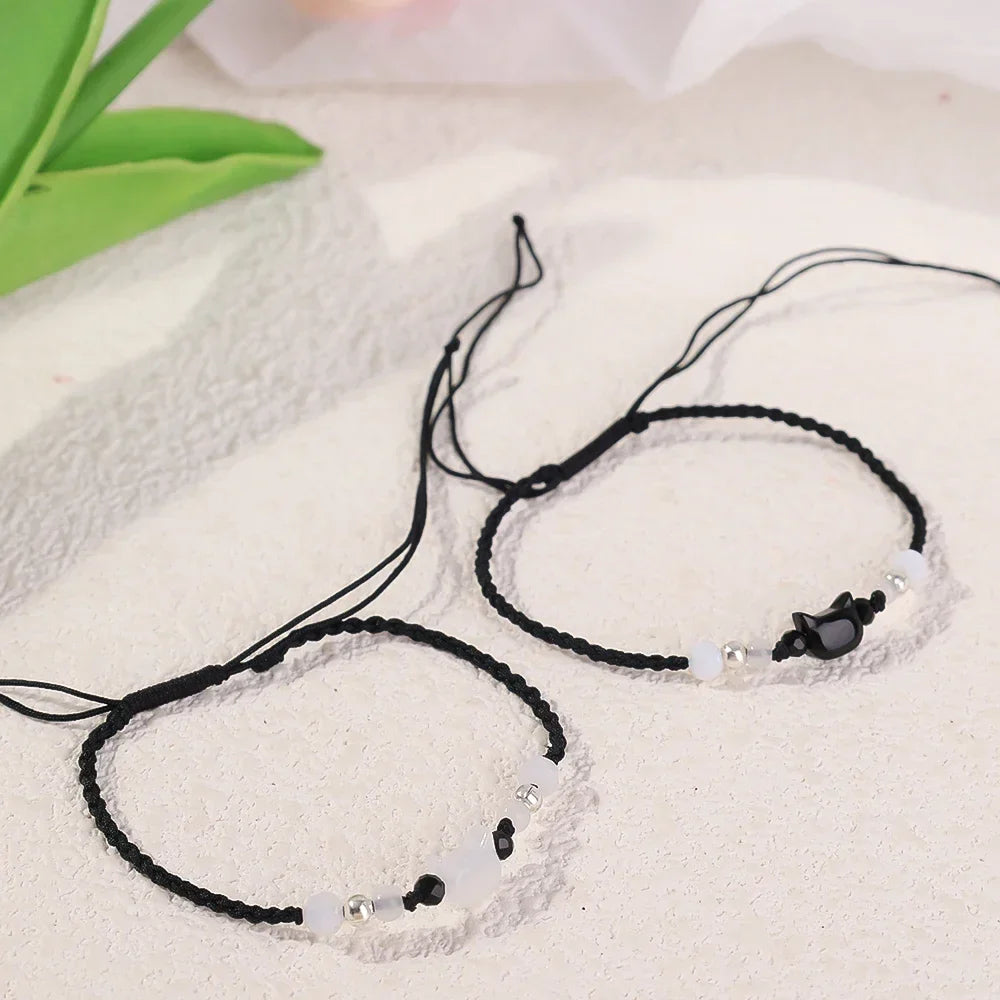 Moonstone Obsidian Cat Charm Bracelets - Witchy wonder
