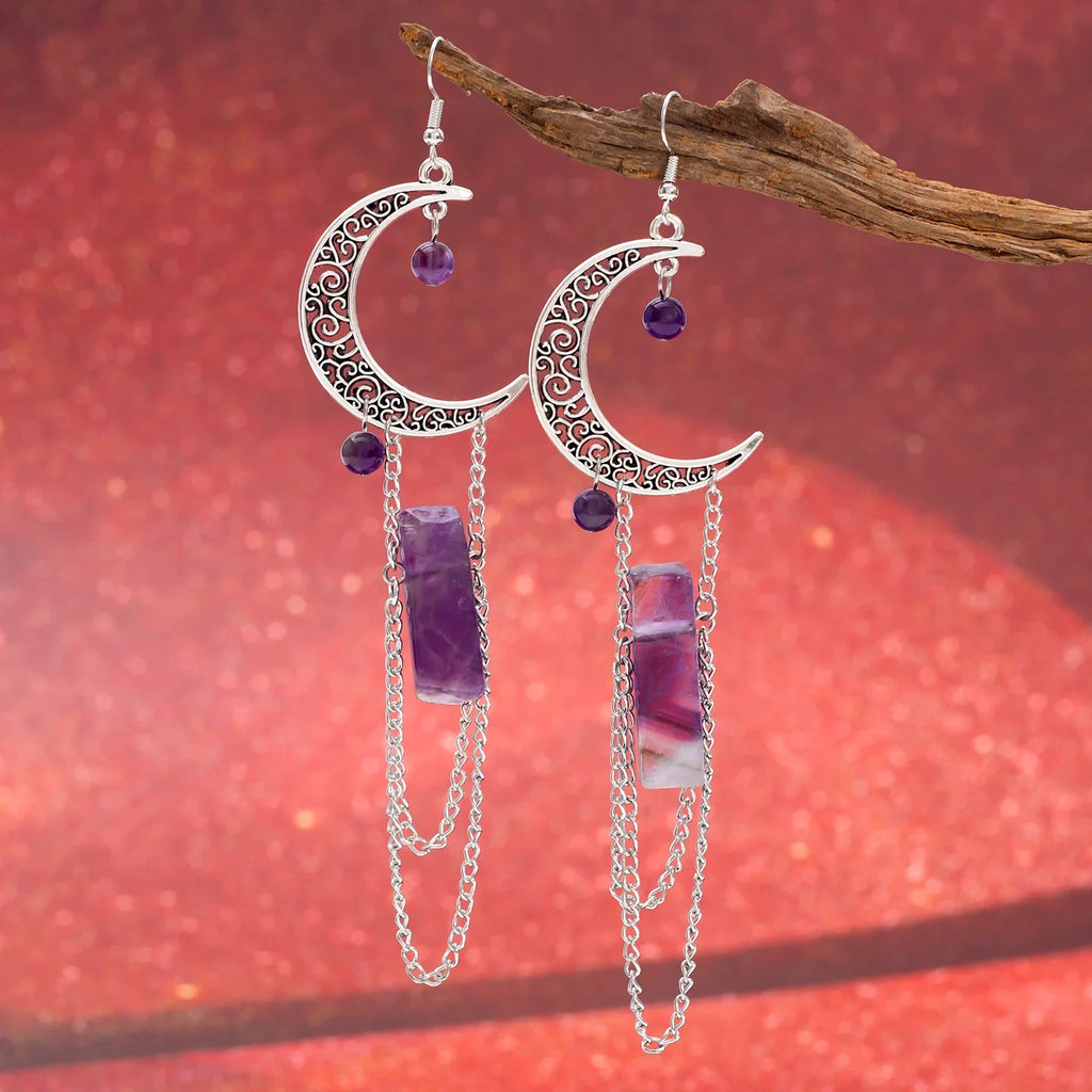 Amethyst Crescent Moon Earrings - Witchy wonder