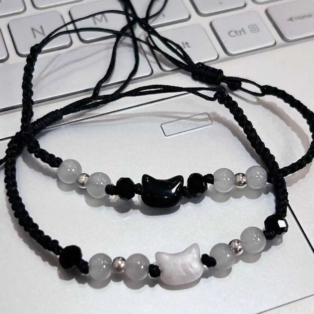 Moonstone Obsidian Cat Charm Bracelets - Witchy wonder
