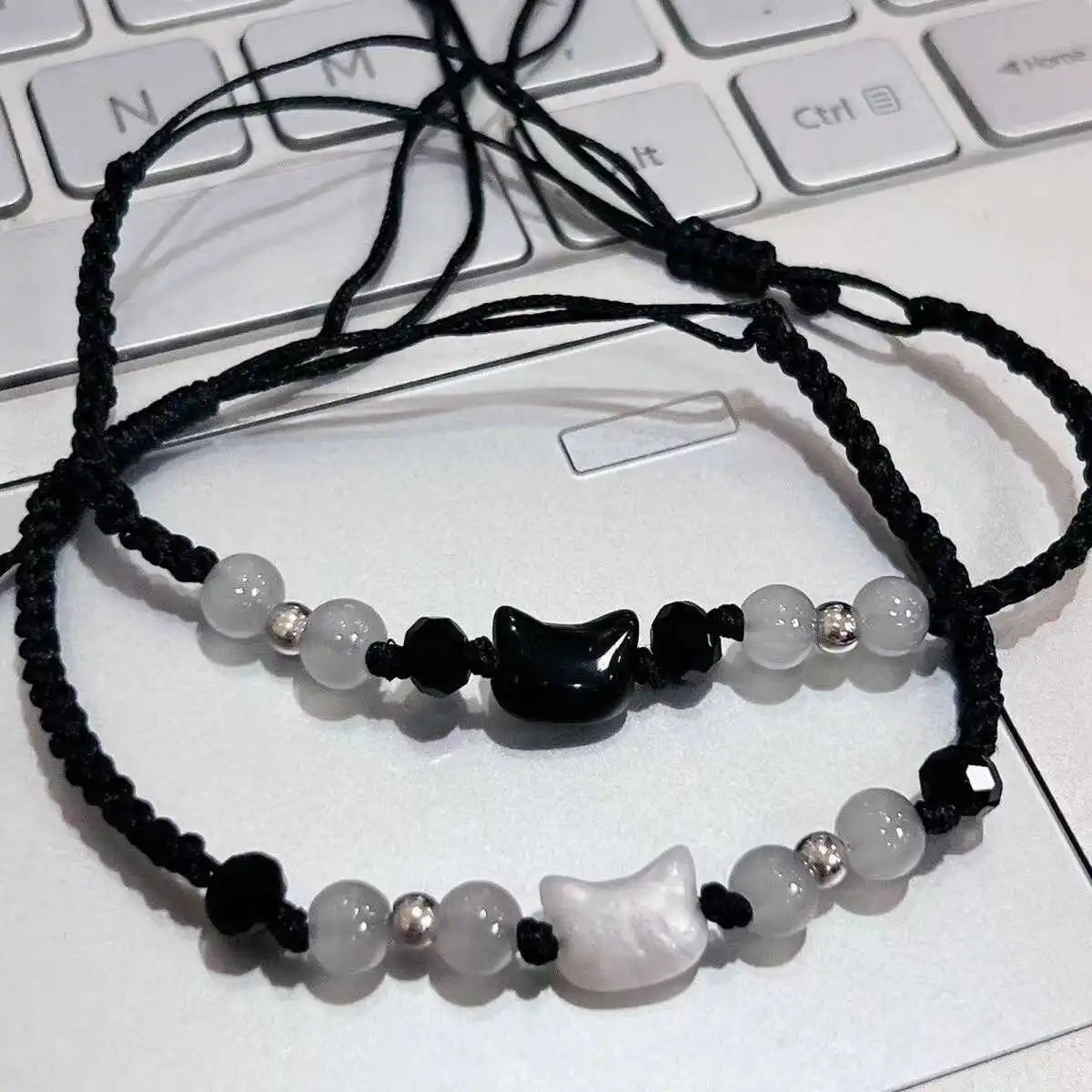 Moonstone Obsidian Cat Charm Bracelets - Witchy wonder