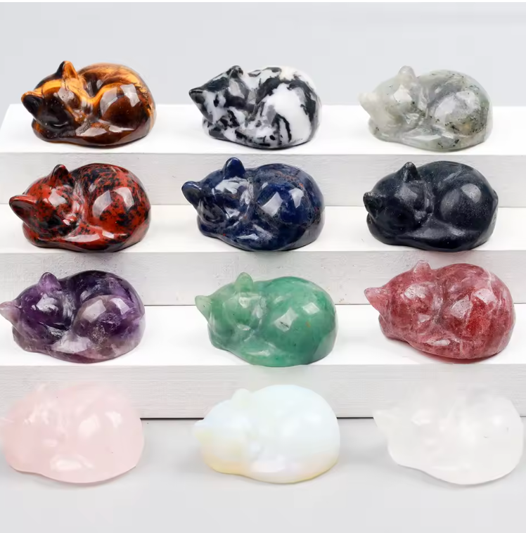 Crystal Sleeping Cat Statue - Witchy wonder