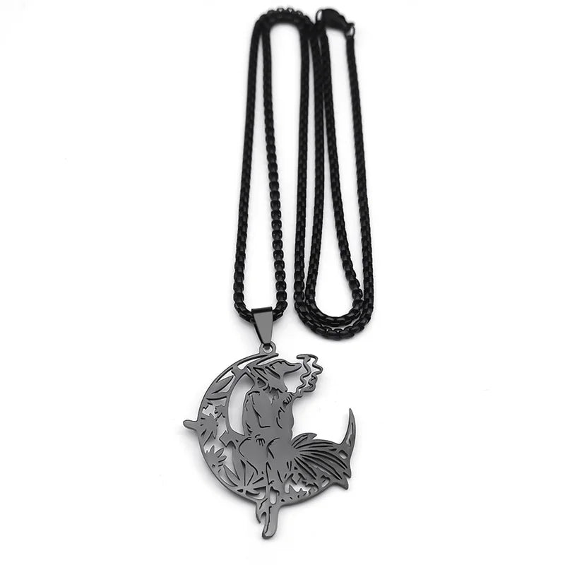 Smoking Witch Broom Moon Necklace - Witchy wonder