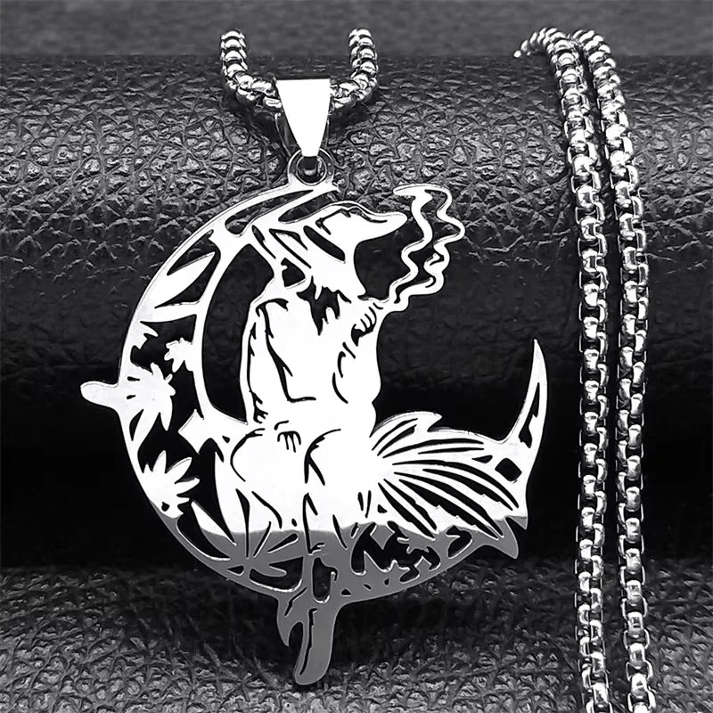 Smoking Witch Broom Moon Necklace - Witchy wonder
