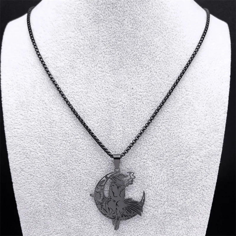 Smoking Witch Broom Moon Necklace - Witchy wonder