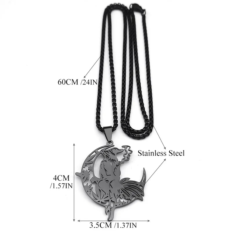 Smoking Witch Broom Moon Necklace - Witchy wonder