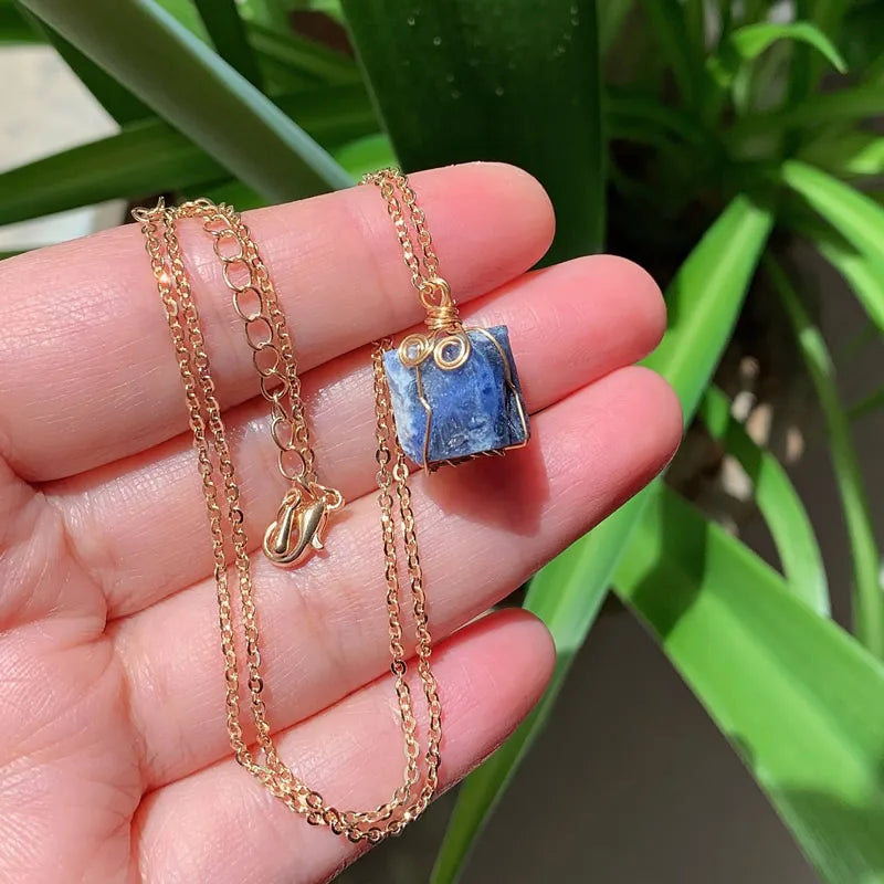 Raw Crystal Wire Wrap Gold Necklaces - Witchy wonder