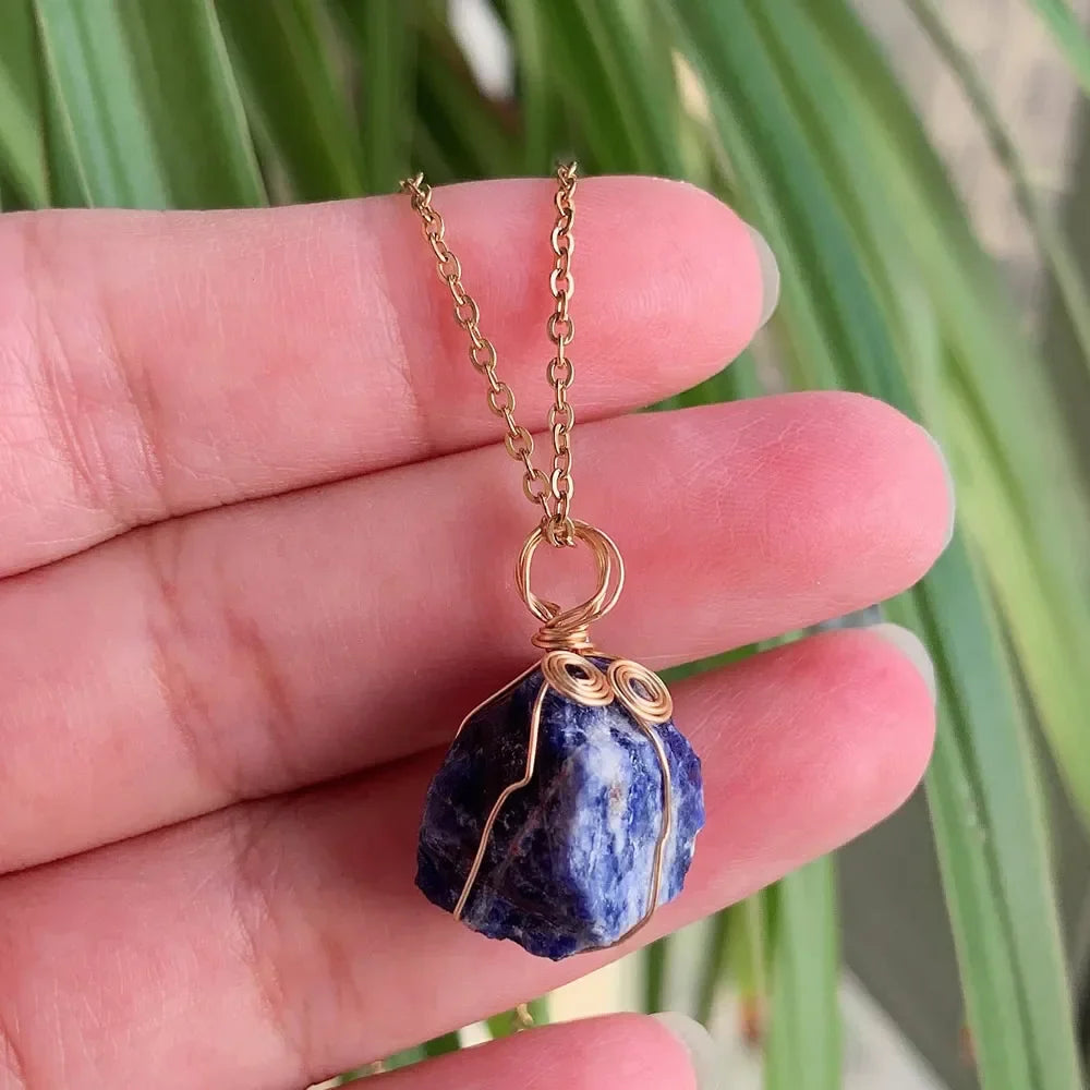 Raw Crystal Wire Wrap Gold Necklaces - Witchy wonder