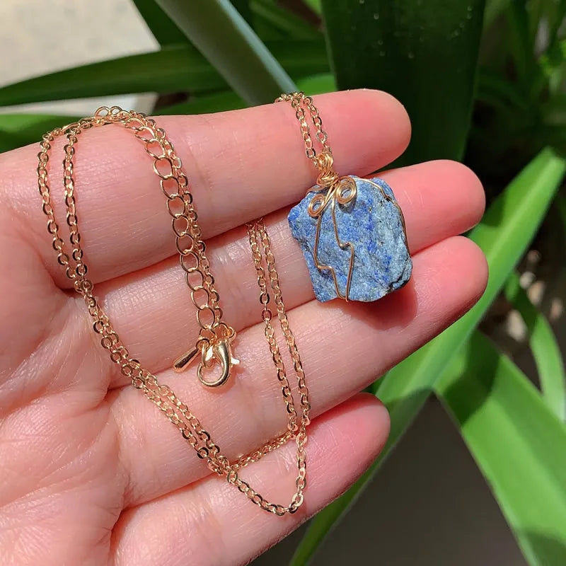 Raw Crystal Wire Wrap Gold Necklaces - Witchy wonder
