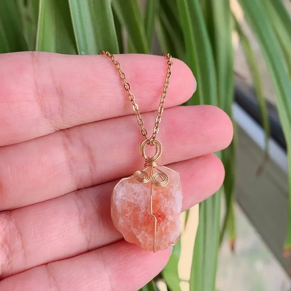 Raw Crystal Wire Wrap Gold Necklaces - Witchy wonder