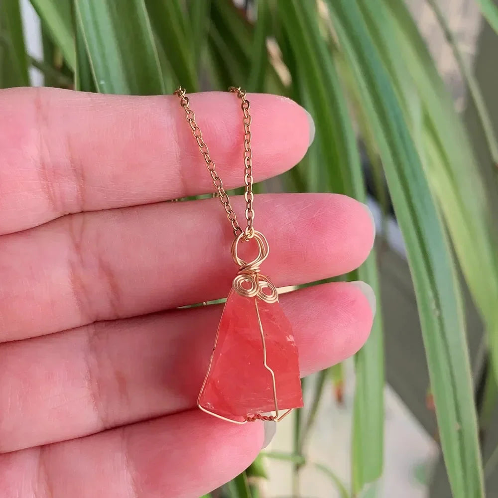 Raw Crystal Wire Wrap Gold Necklaces - Witchy wonder