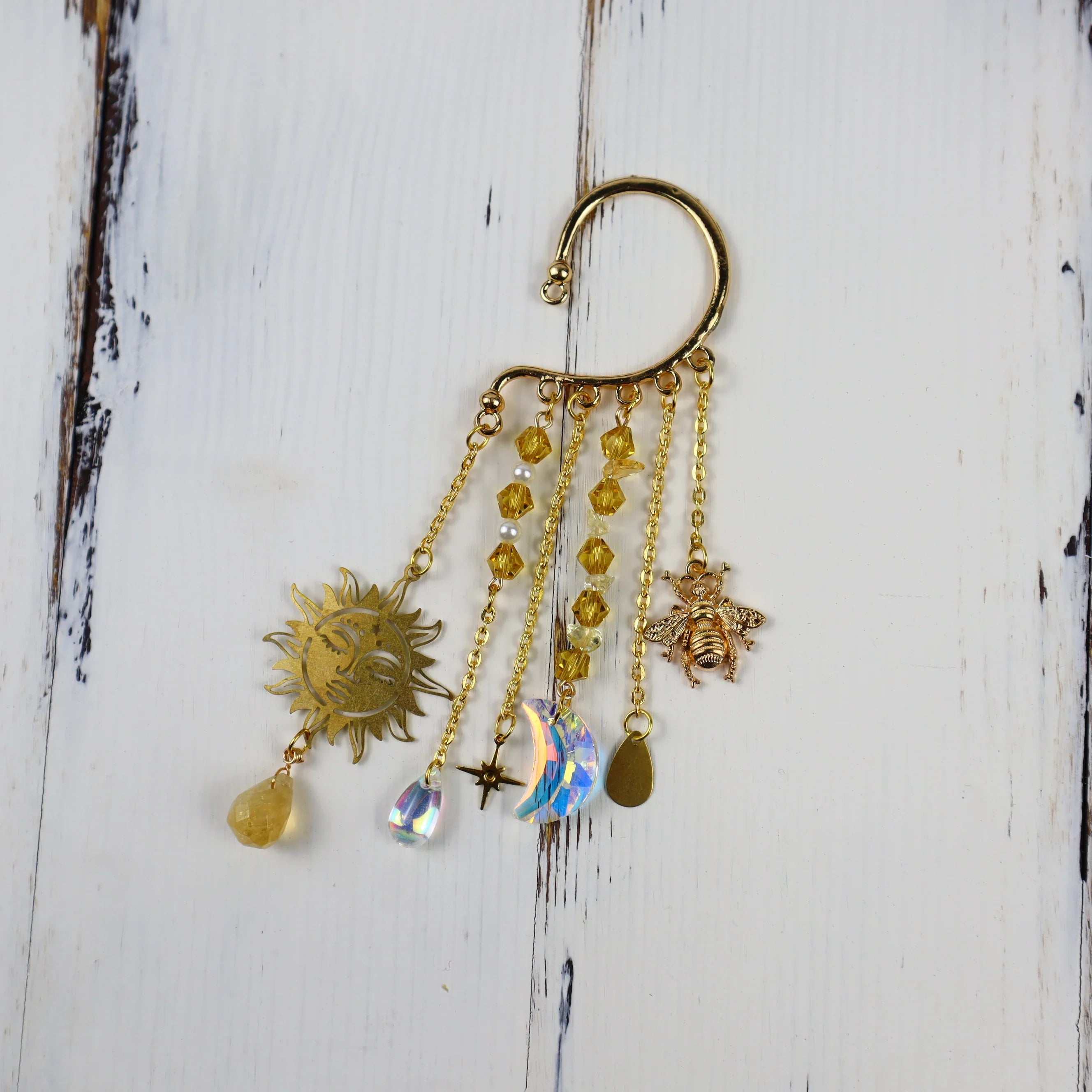 Gold Ear Cuff Charm Crystal Earrings - Witchy wonder