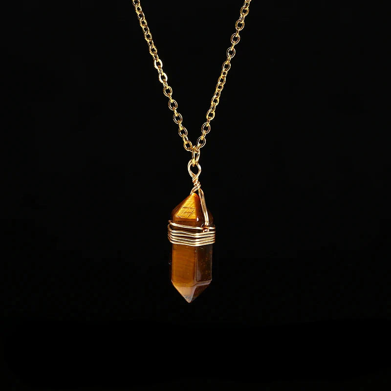 Crystal Hexagon Wire Wrap Gold Necklaces - Witchy wonder