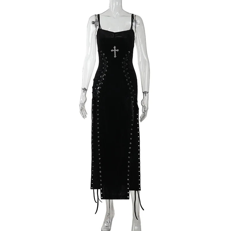 Velvet High Split Cross Dress - Witchy wonder