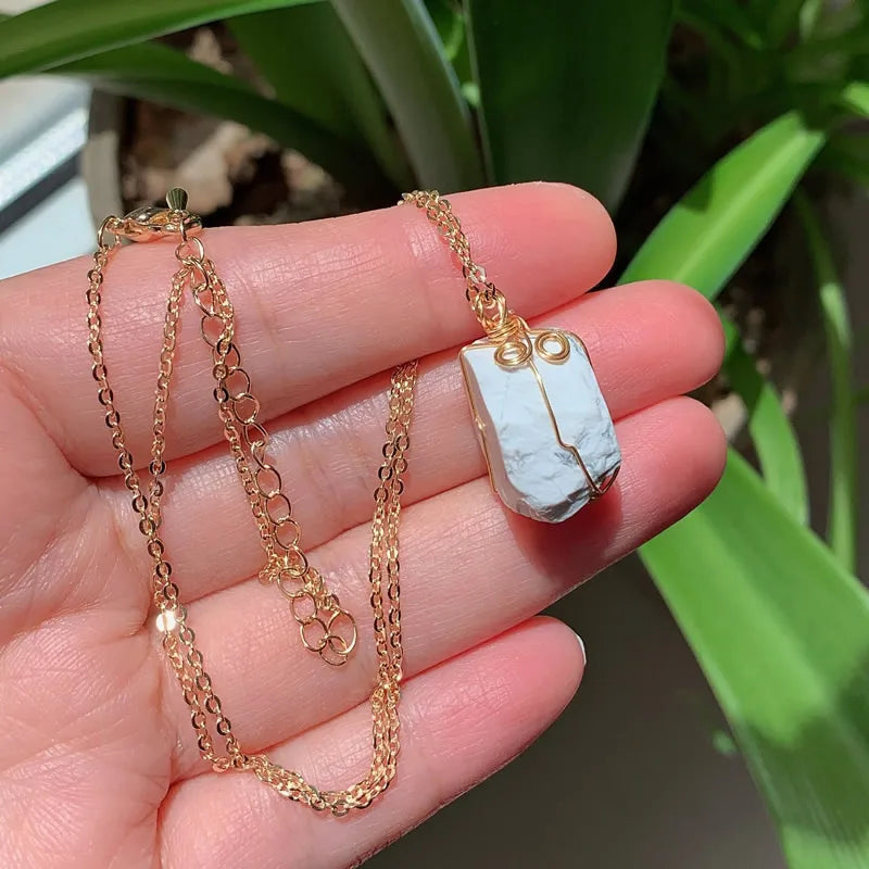 Raw Crystal Wire Wrap Gold Necklaces - Witchy wonder
