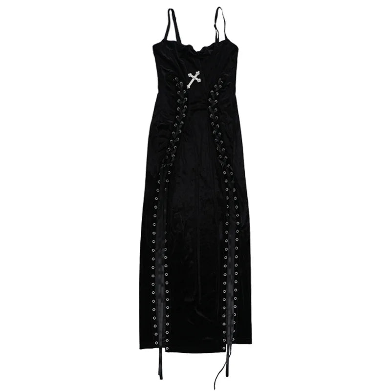 Velvet High Split Cross Dress - Witchy wonder