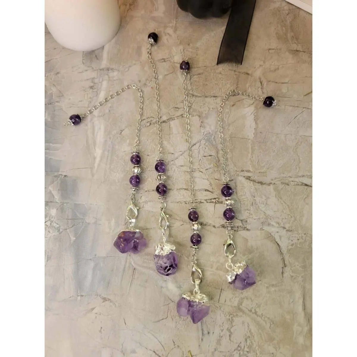 Natural Raw Rose Quartz, Amethyst Quartz Dowsing Pendulum - Witchy wonder