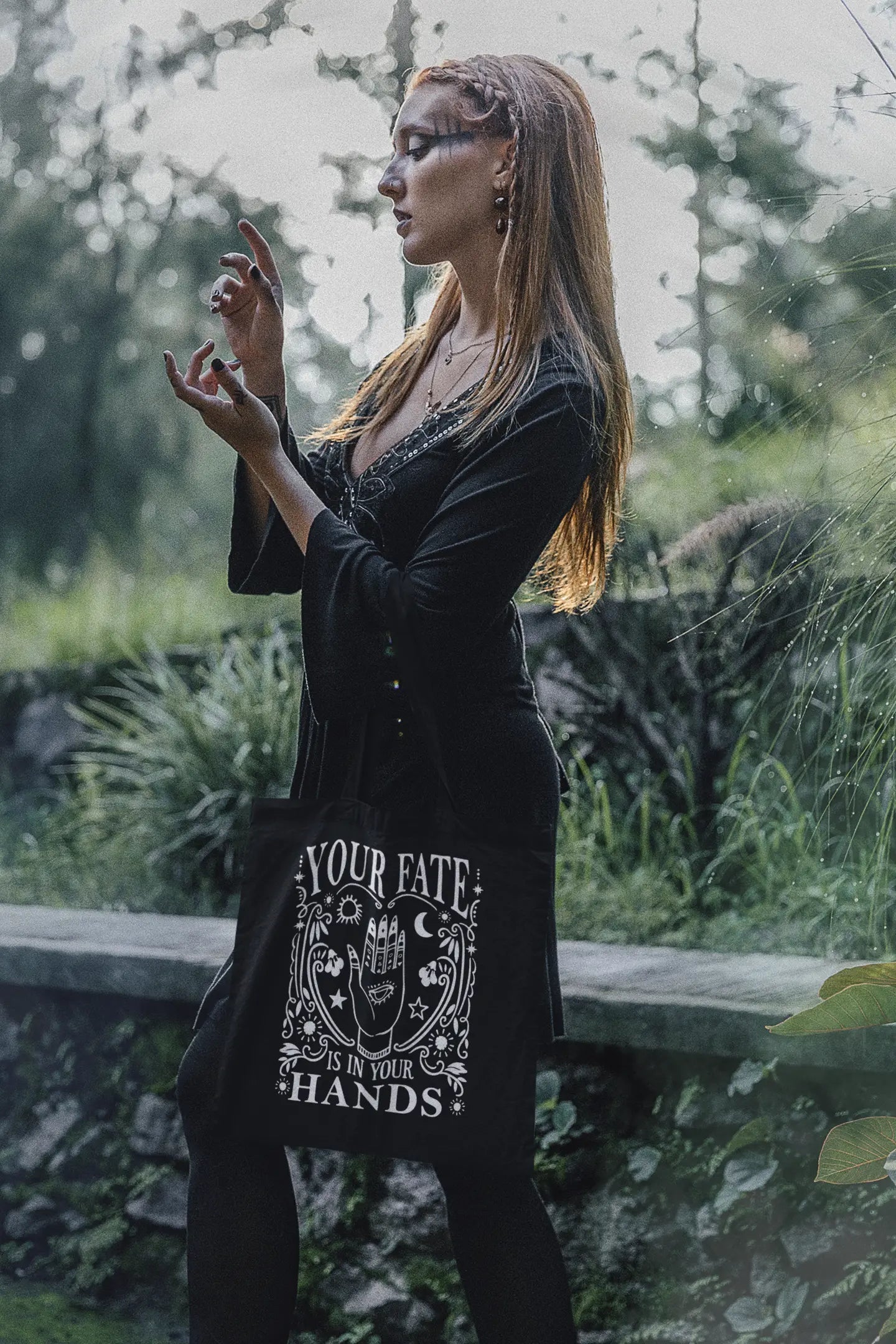 Witchy Fortune Teller, Fate Is In Your Hands, Boho Book Bag - Witchy wonder