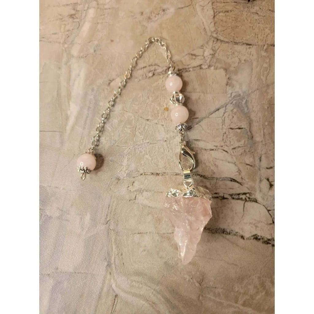 Natural Raw Rose Quartz, Amethyst Quartz Dowsing Pendulum - Witchy wonder