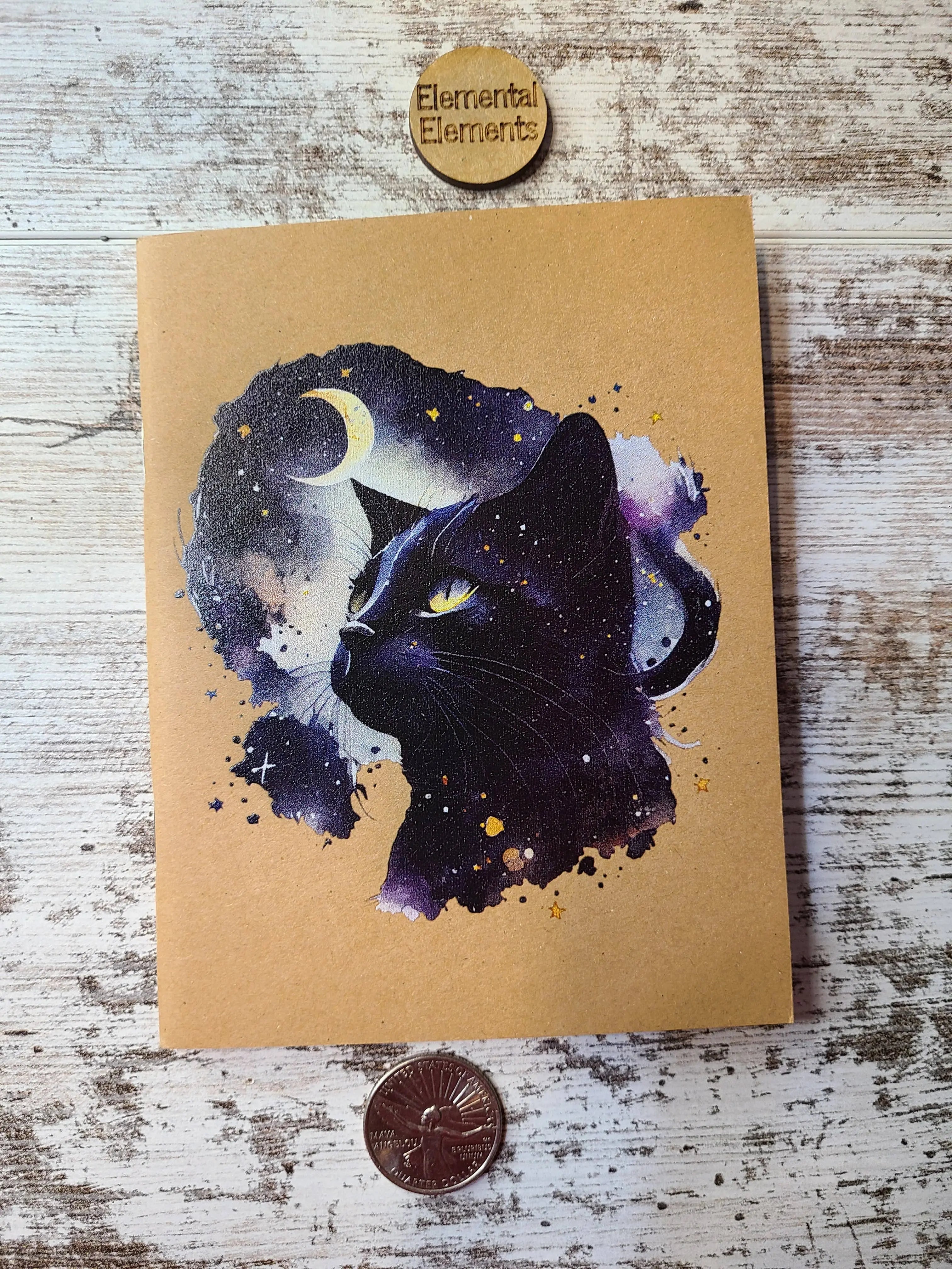 Celestial Cat Black Galaxy Kitty Journal Notebook - Witchy wonder
