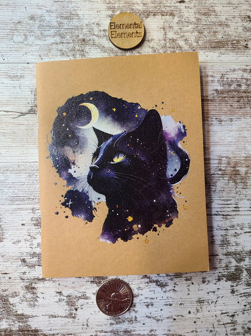 Celestial Cat Black Galaxy Kitty Journal Notebook - Witchy wonder