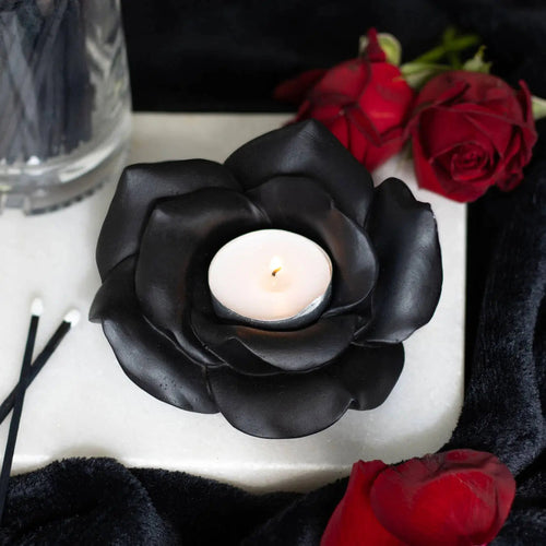 Black Rose Resin Tealight Candle Holder - Witchy wonder