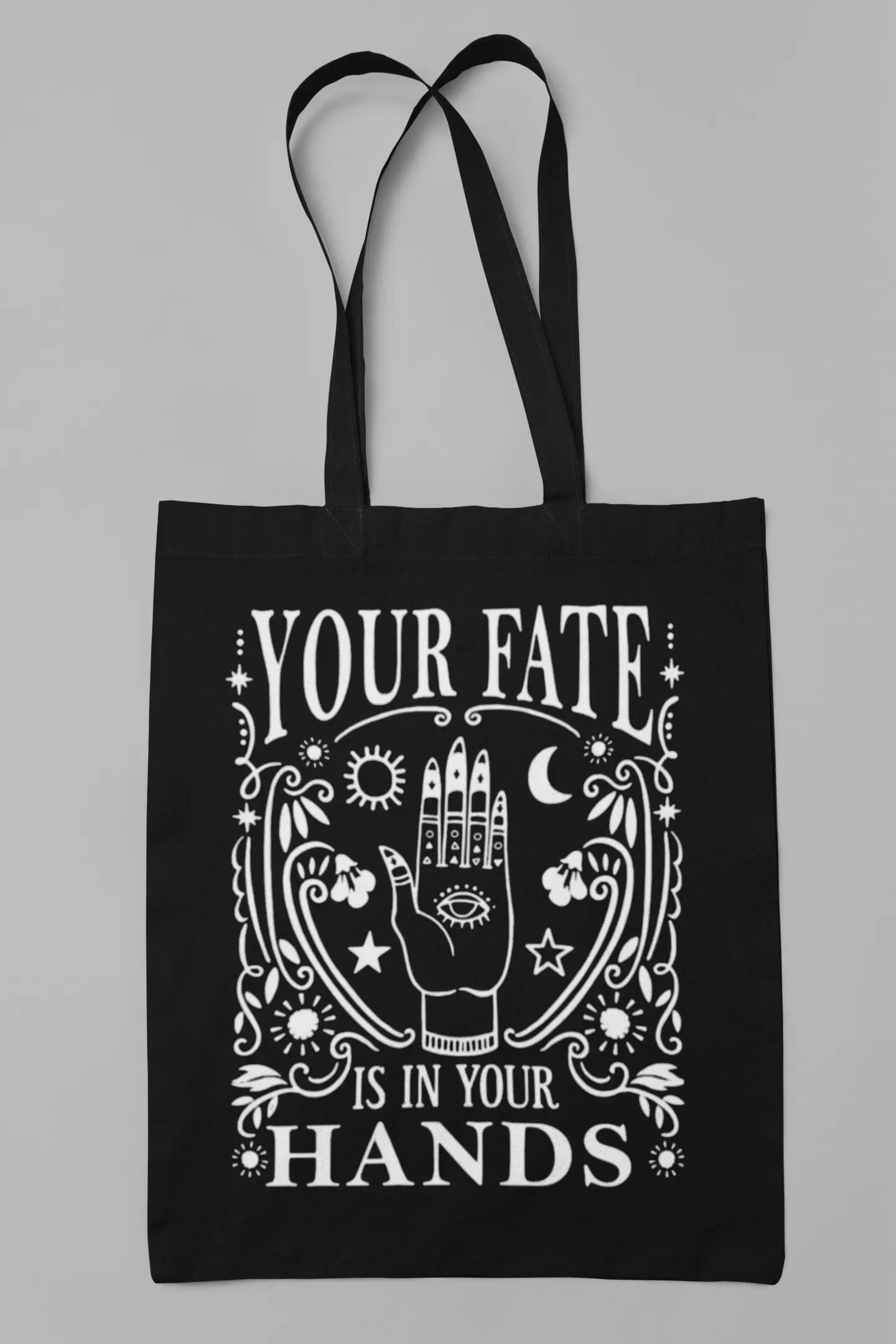 Witchy Fortune Teller, Fate Is In Your Hands, Boho Book Bag - Witchy wonder