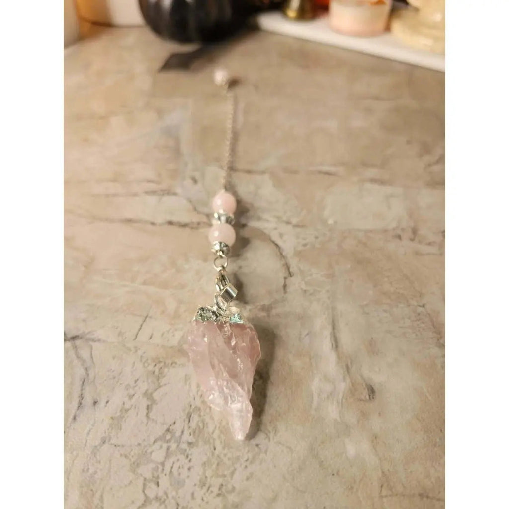 Natural Raw Rose Quartz, Amethyst Quartz Dowsing Pendulum - Witchy wonder