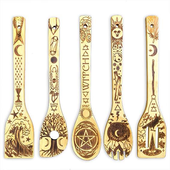 The 5 Elements Bamboo Large Kitchen Utensils Set - Witchy wonder