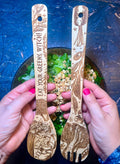 "Eat Your Greens, Witch" Engraved Bamboo Salad Server Set - Witchy wonder
